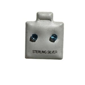 Sterling Silver Blue Topaz Stud Earrings Round Cut Gemstone Minimalist Studs